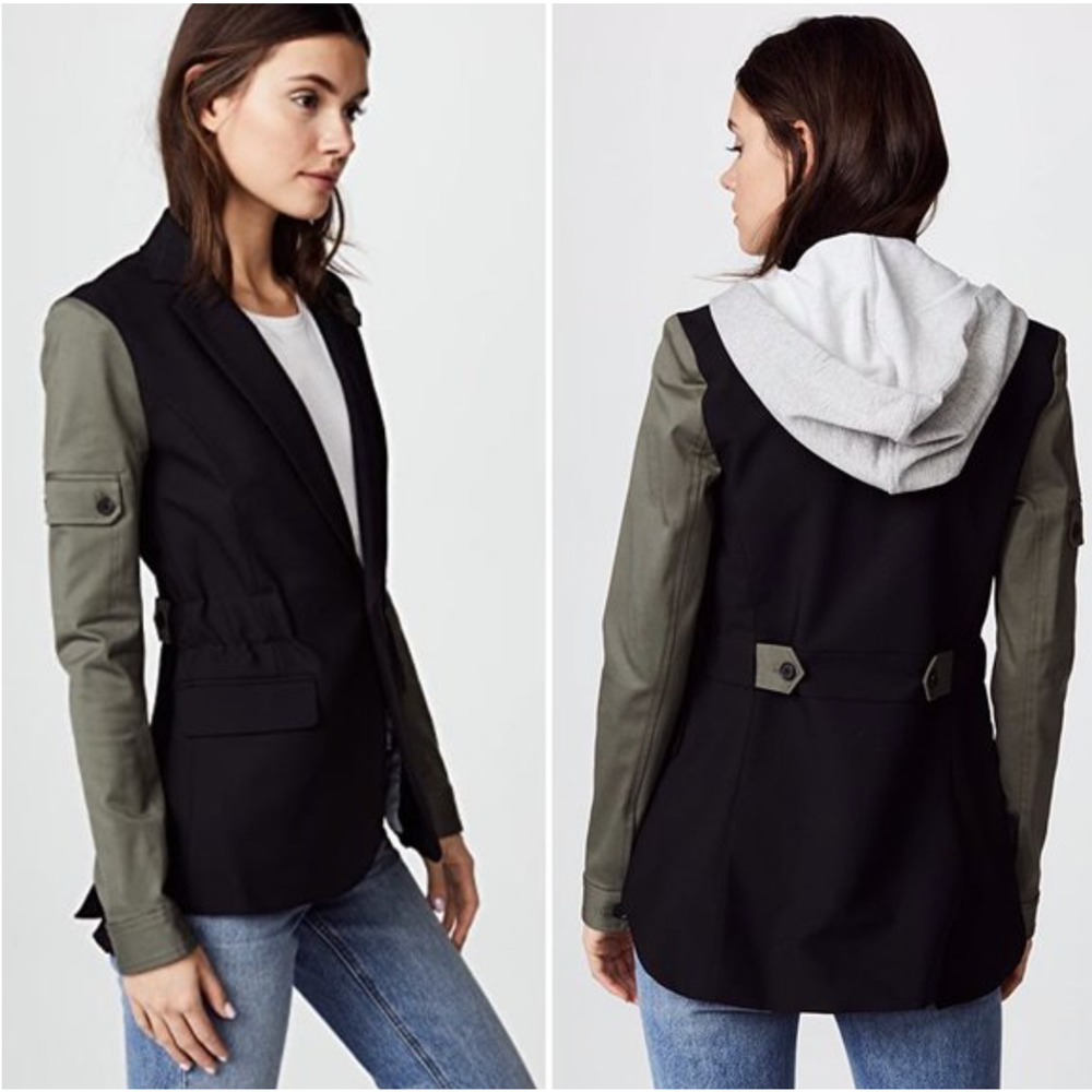 Veronica Beard Colorblock Wool-Blend Jacket Black/Army Womens Size 8
